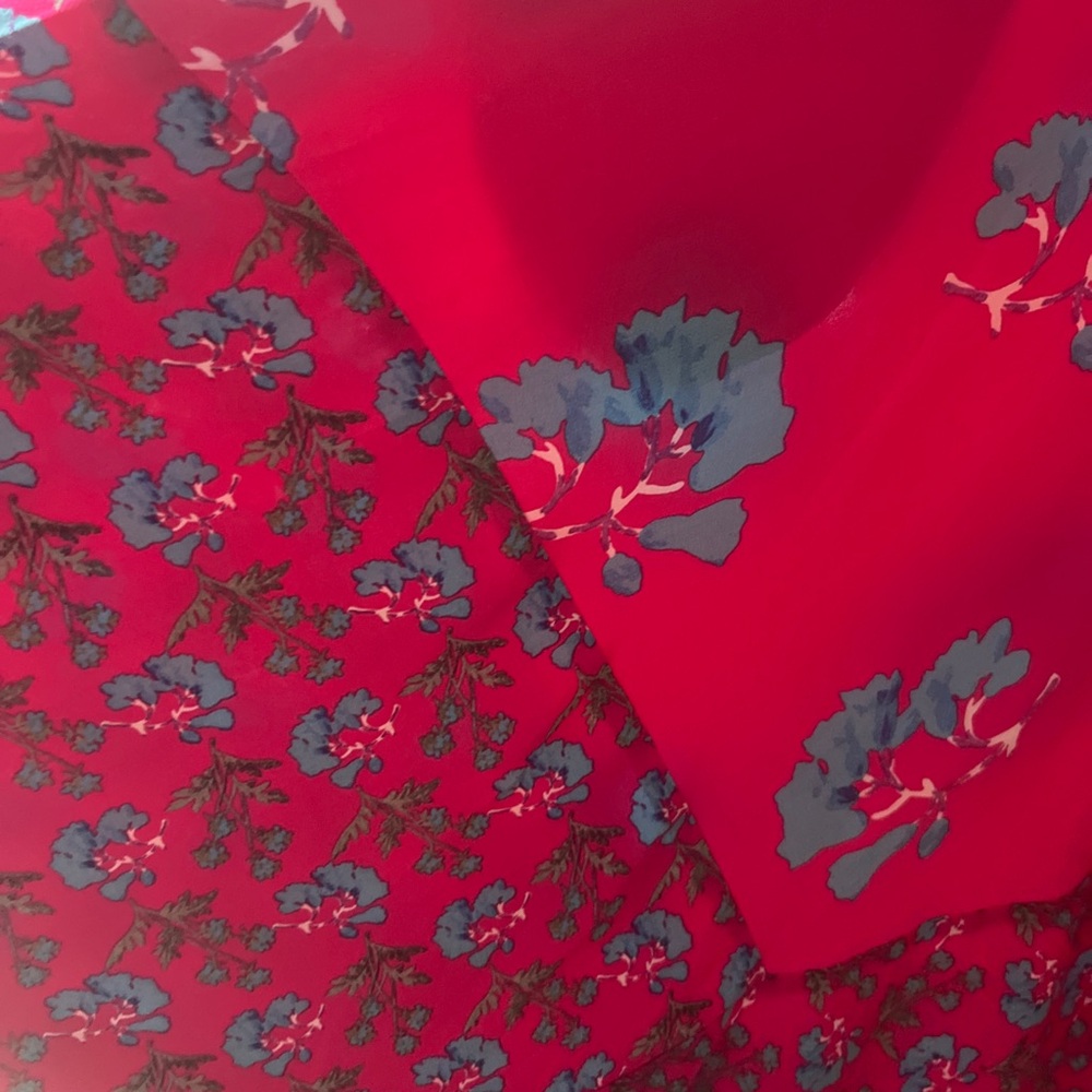 Maje NWT Rushia Pink and Blue Floral Handkerchief Hem Dress Size Large - Picture 10 of 16